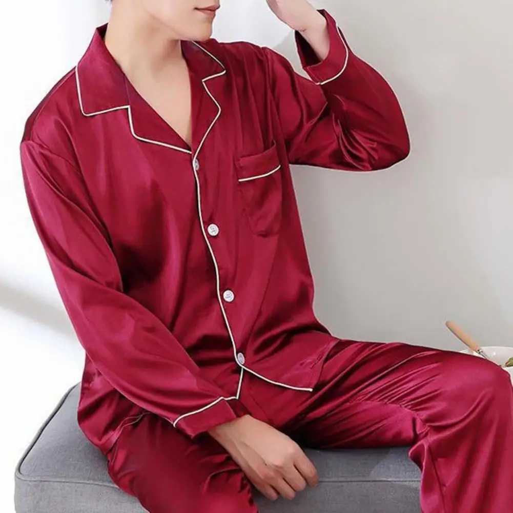 New Elegant Satin Mens Pajama Sets Long Button Sleepwear Male Sleeping Home Clothes Silk Night Wear Pijama Big Size Loungewear Y240913