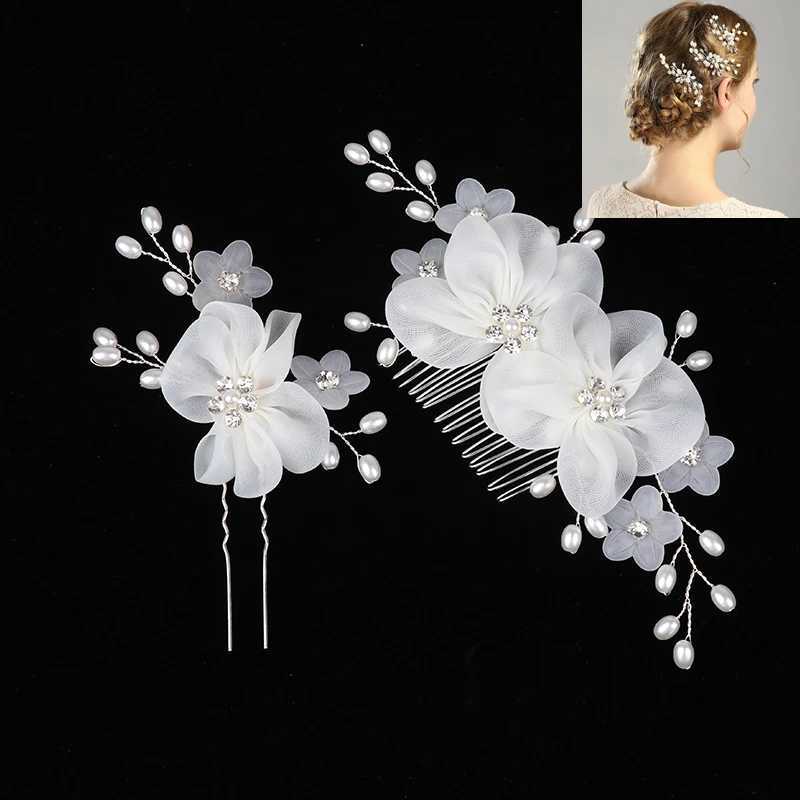Handmade Elegant Pearl Hair Pins White Flower Rhinestone Hair Comb For Wedding Party Headwear Bridal Hair AccessoriesX240913
