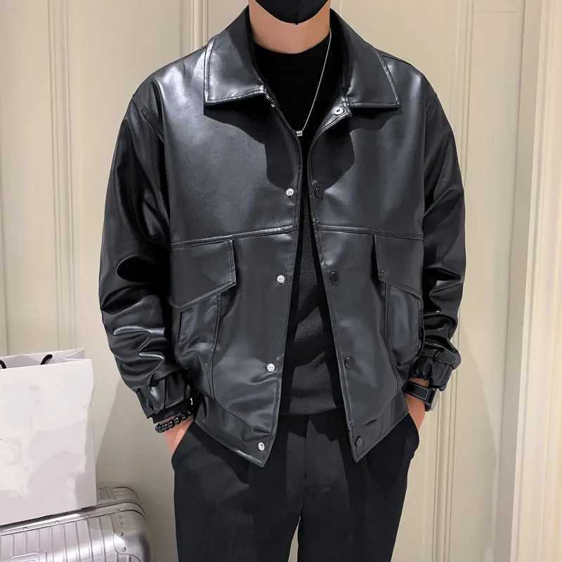 2024 Men Black Faux Leather Jacket Men Autumn Mens Hip Hop Jacket PU Leather Male Oversize Streetwear Korean Trend Jackets CoatsX240913