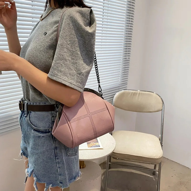 Retro Shell Cross Body Messenger Bag for Women Retro Mini PU Leather Womens Chain Shoulder Bag Handbag Wallet 240912