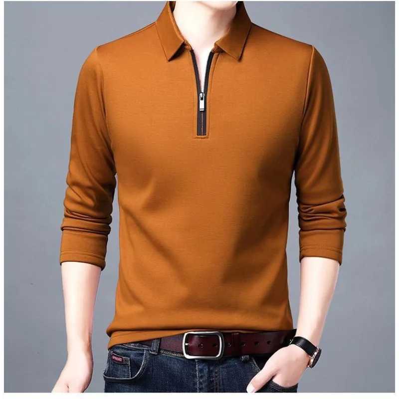 Mens Spring/Summer Floral Swing Door Collar Splicing Zipper Solid Color Ultra Thin Fit Loose Edition Long Sleeve T-shirt Top W240913