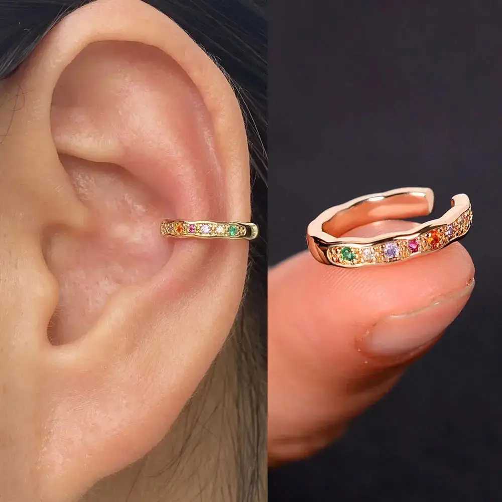 1Piece Crystal Multi-layer Ear Cuff Rainbow Zircon Non-Piercing Fake Cartilage Clips on Earrings for Women Wedding Party JewelryX240913