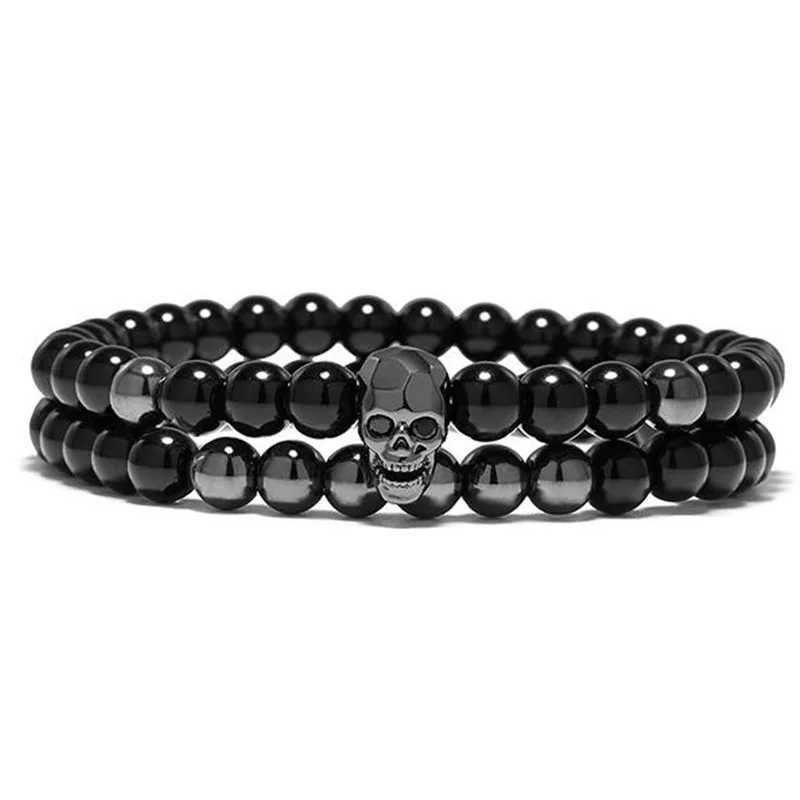 DIEZI One Sets 6mm Black Energy Yoga Skull Charm Bracelet for Men and Women Natural Stone Buddhist Bead Bracelet Jewelry W240913