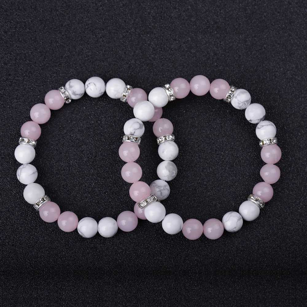 Fashionable womens natural quartz bracelet 8mm round white Holite turquoise pink crystal bracelet W240913