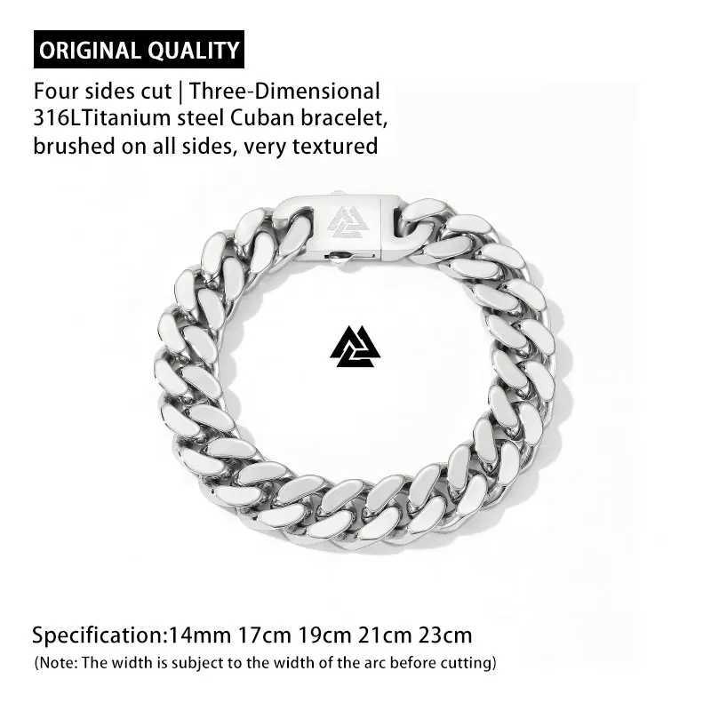 Viking Cast Cuban Thick Chain Mens Bracelet Stainless Steel Fine Polished Chain Four Sides Cut Boyfriend GiftX240913