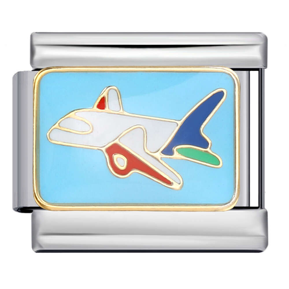 New Transportation Element Bead Titanium Steel Welding Pattern Enamel DIY Bracelet Accessories Italian Charm Links Fit 9Mm Bracelet Jewelry DIY Making