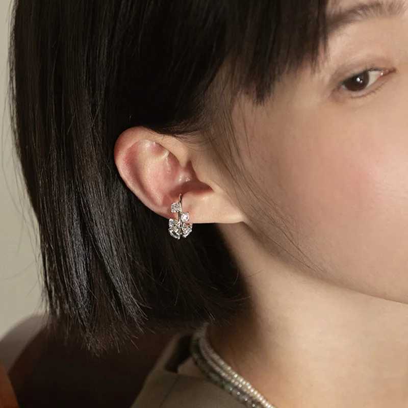 KOFSAC New Shiny Zircon Clip Earrings For Women Trendy Cute Irregular Ear Jewelry 925 Sterling Silver No Pierced Ears EarringX240913