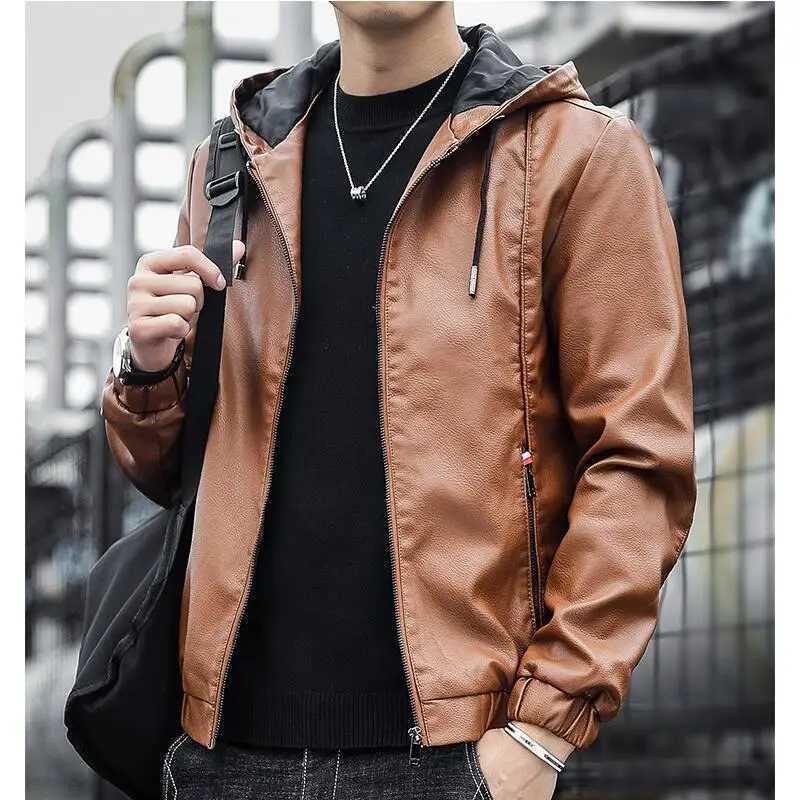 New Fashion Mens Hoodie Leather Jackets Autumn Casual Clothing Jacket Biker Motorcycle Coats Windproof Warm Leather Siz S-4XLX240913
