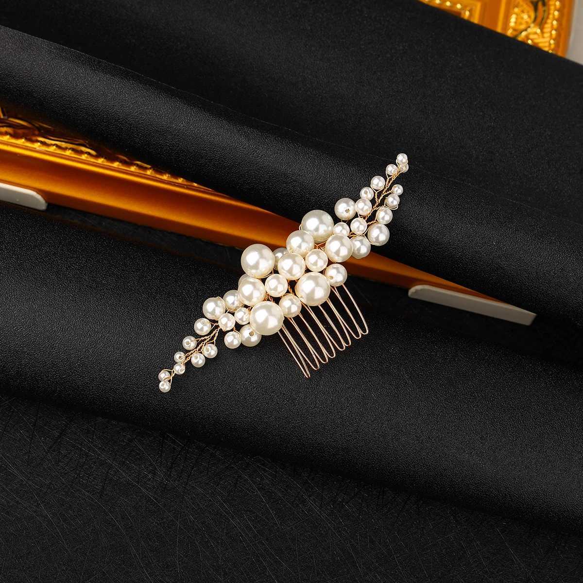 Elegant pearl wedding hair comb bridal side comb piece wedding hair ornament for women and girls(Gold)X240913