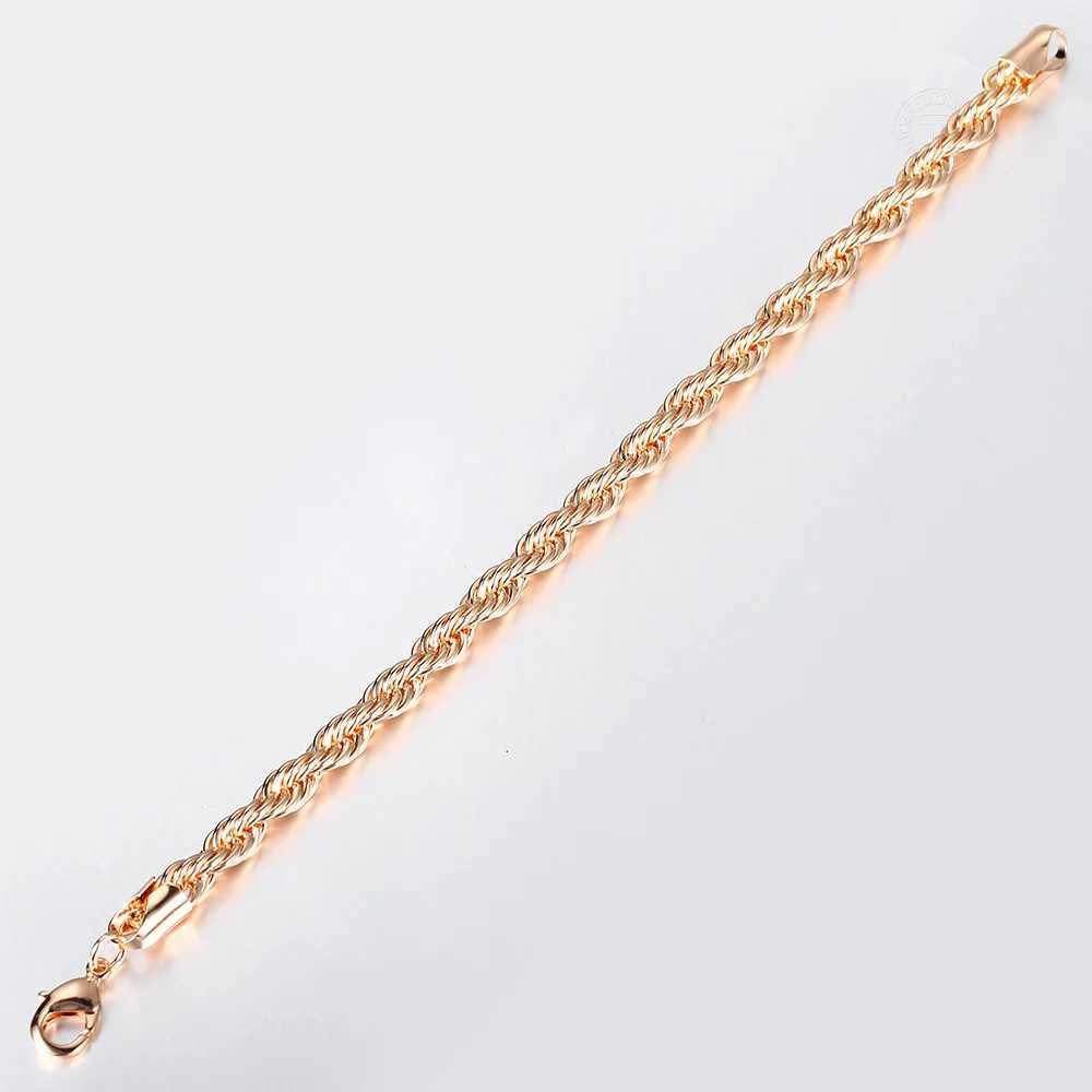 Womens Mens Bracelet 585 Rose Gold Color 5/6mm Twisted Rope Link Chain Bracelet for Women Men Wedding Neck-Jewelry LCB47AX240913
