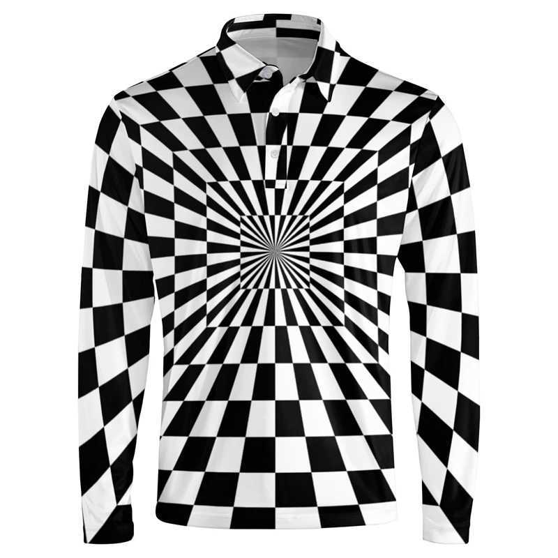 Latest interesting 3D pattern graphic printing rotating long sleeved polo shirt mens clothing high-quality mens casual shirt top T-shirt W240913