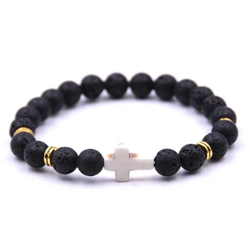 8mm bead natural stone bracelet suitable for women elastic yoga cross charm bracelet W240913
