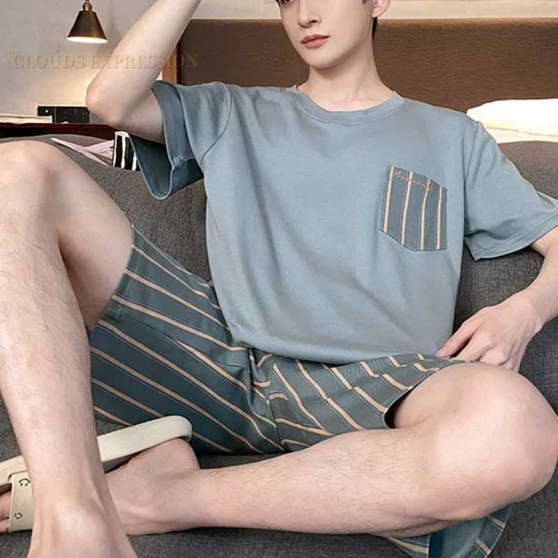 Summer Faux Cotton Knitted Short Sleeved Mens Pajamas Sets Polka Dots Black Pajama For Men Sleepwear Suits Homewear Big 4XL Size Y240913