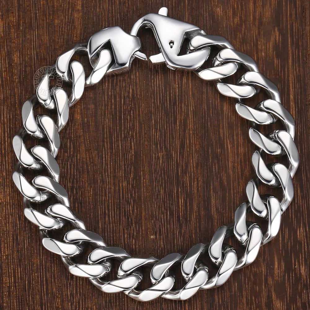 Davieslee Matte Polished Mens Bracelet Curb Cuban Link Chain 316L Stainless Steel Bracelet 15 mm DHBM109X240913