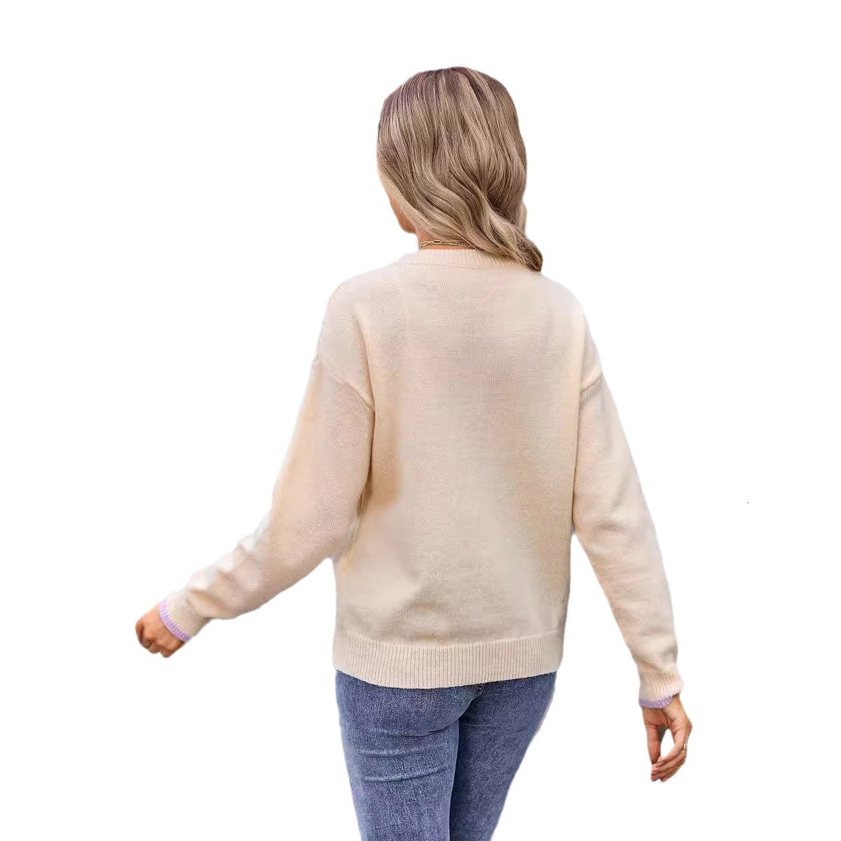 2024 Autumn New Women's Clothing Splicing Rainbow Stripes Internet Red Fashion Knitted Sweater for Women