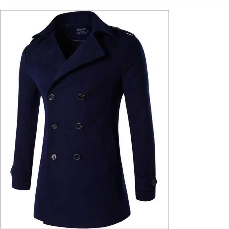 2022 Autumn/Winter New Mens Mid Length Woolen Coat Double Breasted Slim Fit Fashion Versatile Weaver Coat Windbreaker Y240913