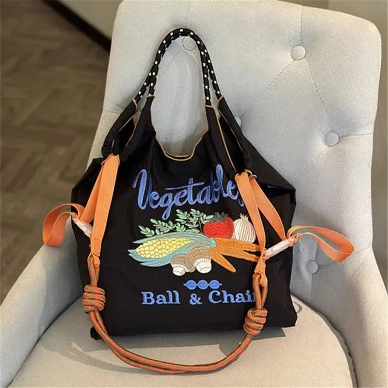 3 type of ceig ball chain embroidered environmentally friendly nylon diagonal shoulder large capacity shopping bag 240910 4