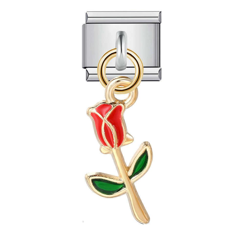 Single Sier Bottom Wer Pendant Beads Gold Plated Enamel DIY Hook Bracelet Italian Charm Links Stainless Steel Fit 9mm Bracelet Jewelry DIY Making Gift