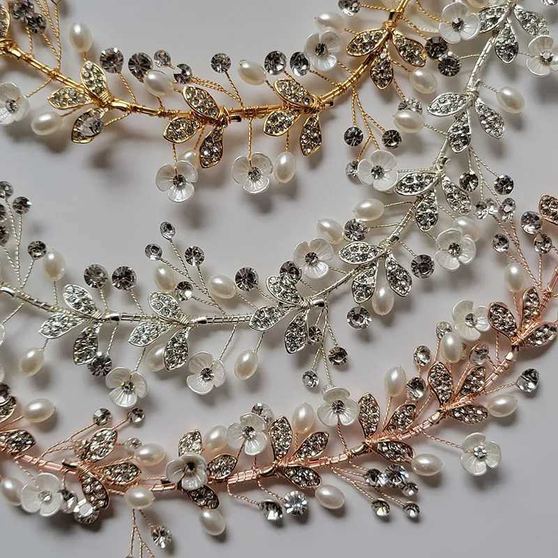 SLBRIDAL Handmade Rhinestones Crystal Pearls Floral Leaf Bridal Wedding Tiara Headband Headpieces Women Jeweley Hair accessoriesX240913