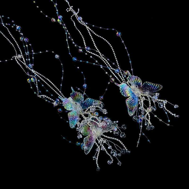Korean Bridal Crystal Butterfly Tassel Pair Clip Hairbands Women Hair Decoration Wedding Hair AccessoriesX240913
