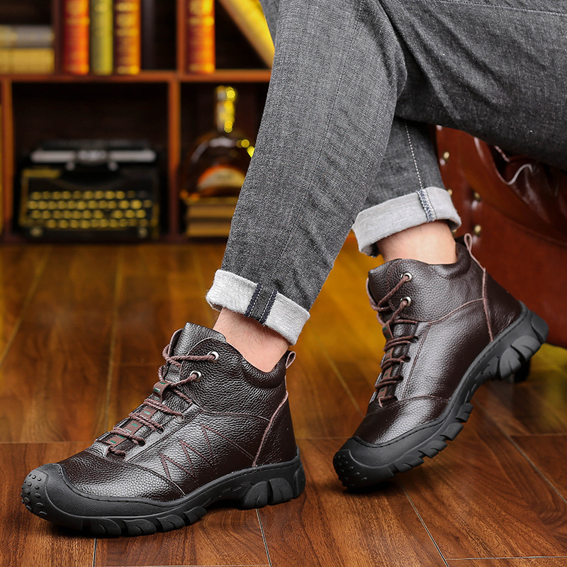 Brand Winter Men Snow Warm Plush Waterproof Leather Ankle Outdoor Non-slip Men's Hiking Boots Sneakers44 69e8