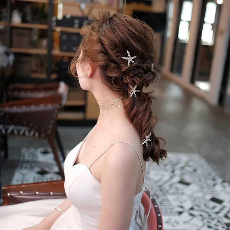 Koreas starfish hair clip Wedding gown accessories rhinestones Accessories Hair pearls hairpins ornamentsX240913