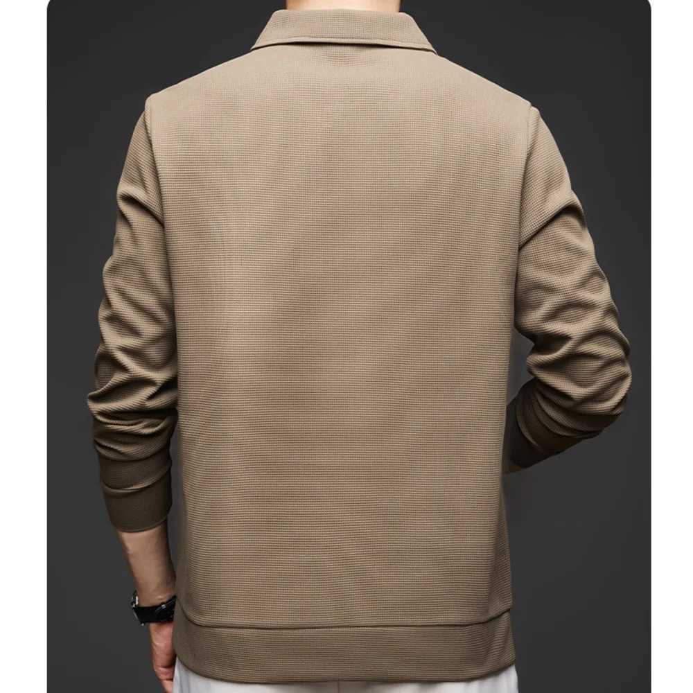 Mens Knitted Polo Shirt Long Sleeve Quarter Zipper Polo Quick Drying Business T-shirt Casual Mens Office Blue W240913