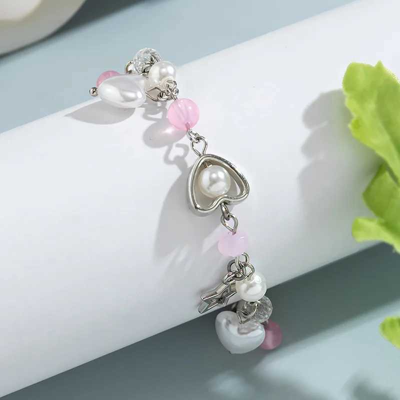 Punk Harajuku Metal Pentagram Bracelet Womens Retro Pearl Bead Bracelet Aesthetic Jewelry Y2K Accessories W240913