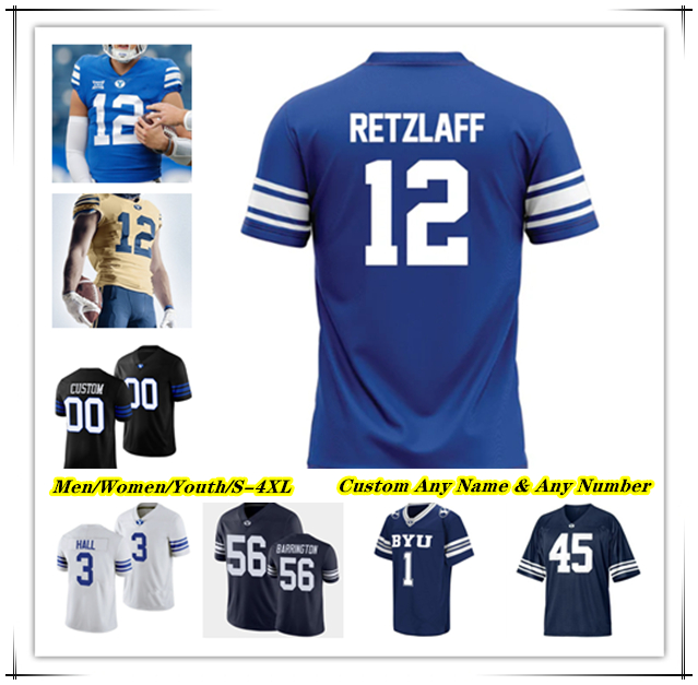 BYU College Football Jersey Jake Retzlaff Hinckley Ropati LJ Martin Chase Roberts Keelan Marion Jojo Phillips Harrison Taggart Blake Mangelson Jack Kelly Batty 4XL