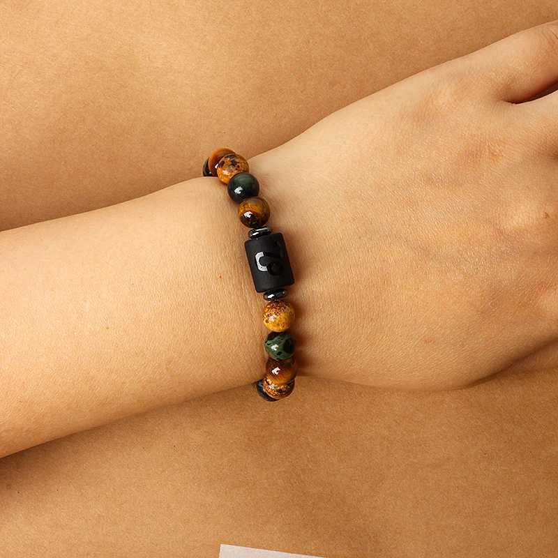 12 Constellation Charm Bracelet Mens Fashion Tiger Eye Stone Bead Bracelet Virgo Leo Libra Couple Jewelry W240913