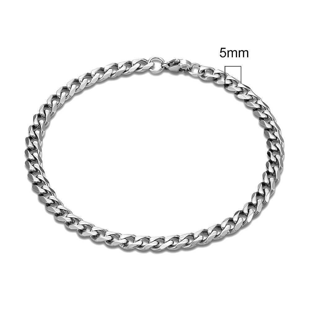 MKENDN 3-11mm Locomotive Men Punk Rock Stainless Steel Curb Cuban Link Chain Silver Color Bracelet For Women Biker JewelryX240913