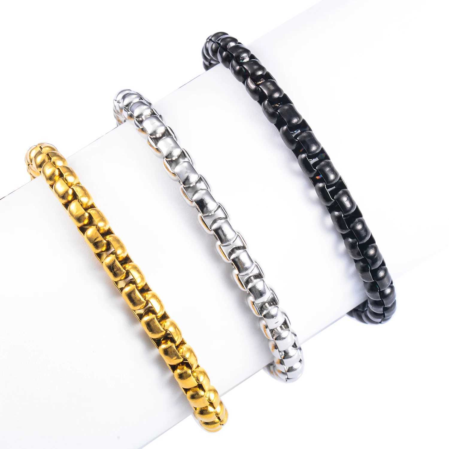 Stainless Steel 2mm/3mm/4mm/5mm Thickness Gold Color Link Chain Bracelet Classic Curb Hip Hop Punk Jewelry Brithday GiftX240913
