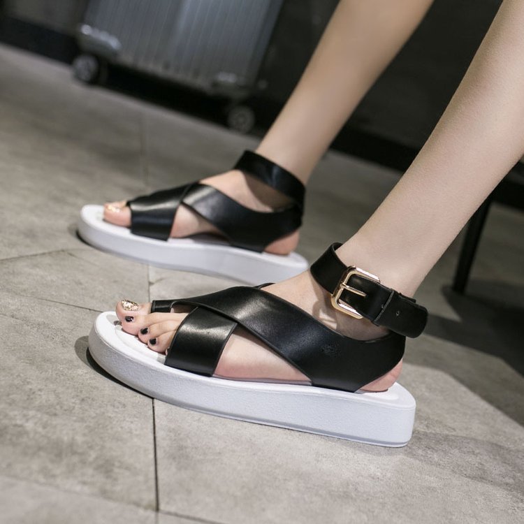 2021Women Summer 3cm Heel Platform Shoes 2021 Fashion Sandals Non-slip Black And White Basic 5b52