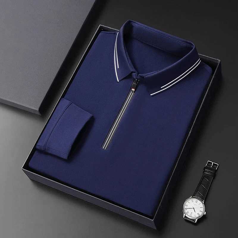 High end trendy zipper lapel long sleeved T-shirt for men in spring and autumn pleated resistance casual and loose fit suitable for business polo shir