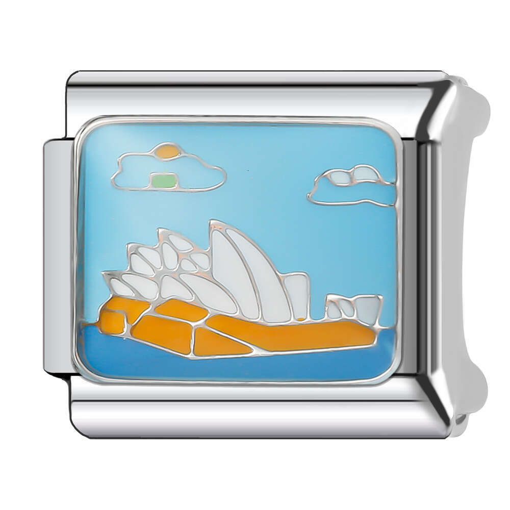 New Women's Gift Blue scenery Bead Italian Charms Links Bangle Beads Fit 9mm Stainless Steel Bracelet Making DIY For Women Fashion Jewelry