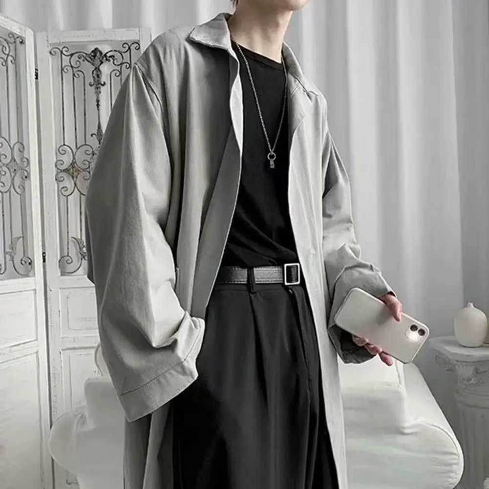 Breathable Men Coat Stylish Lapel Trench Coat for Men Breathable Wrinkle-resistant Spring Autumn Jacket Trendy Medium-long Waist Y240913