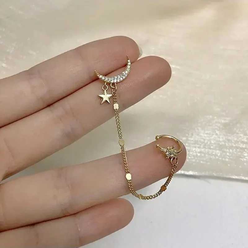 1 Pair New Fashion Gold Color Moon Star Clip Earrings for Women Butterfly Fake Cartilage Long Tassel Ear Cuff Jewelry GiftsX240913