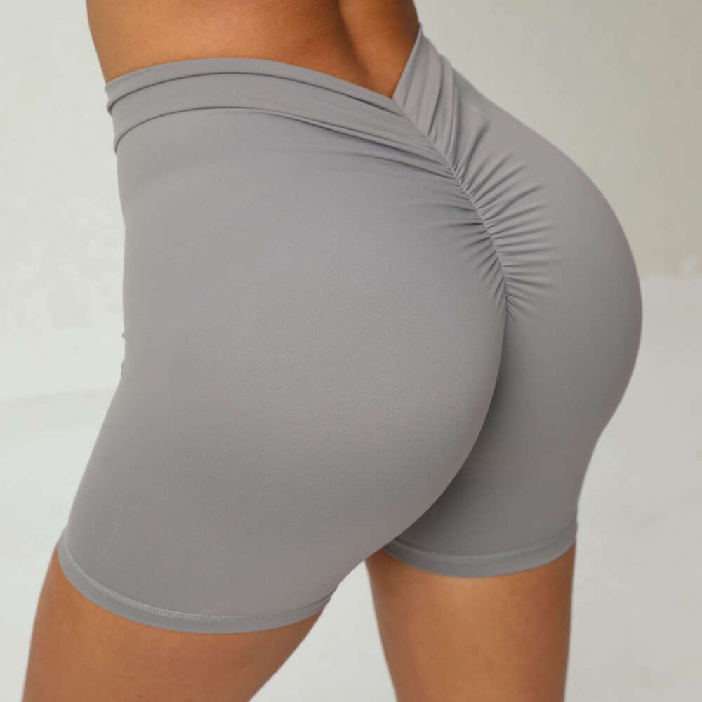 Deep V-shaped Wrinkled and Tight Fitting Yoga with Raised Hips at the Back Waist New Style Without Awkward Thread Peach Buttocks Fitness Shorts Yoga J