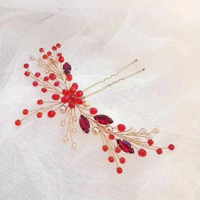 Red Rhinestone Bridal Hair Comb Headband Crystal Wedding Head Accessories Jewelry Fashion Handmade Bride Party HeadpieceX240913