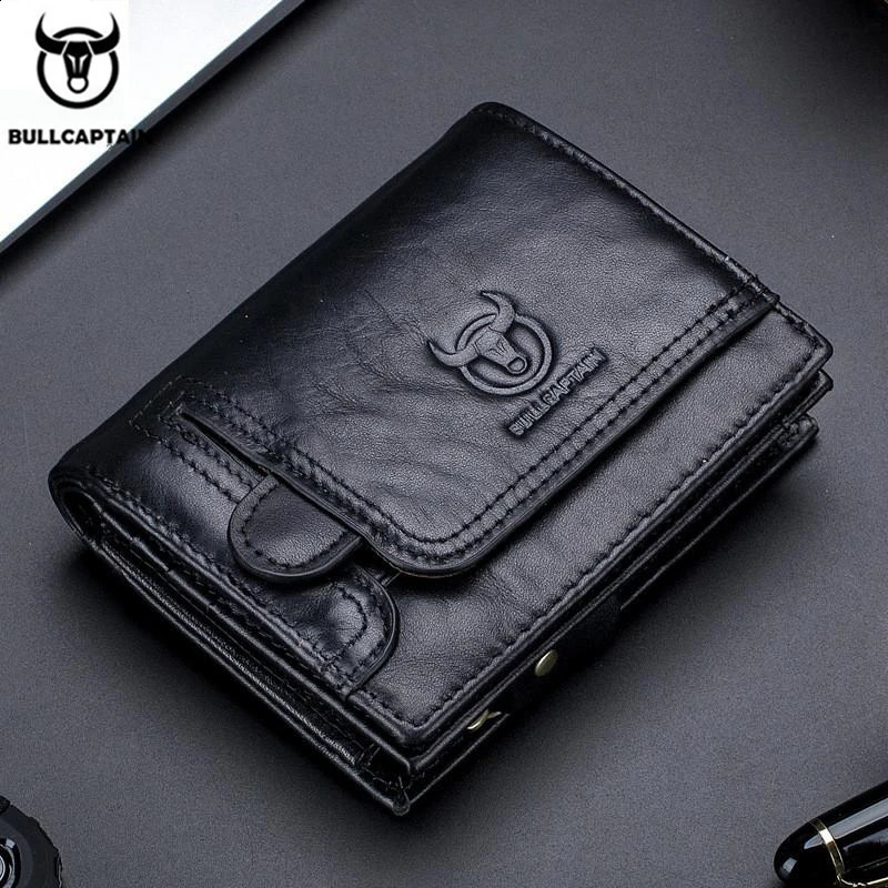 Bullcaptain Men Wallet Genuine Leather Mens Purse Vintage Male Zipper Coin Pocket Card Holder Money Bags JYB001 240904