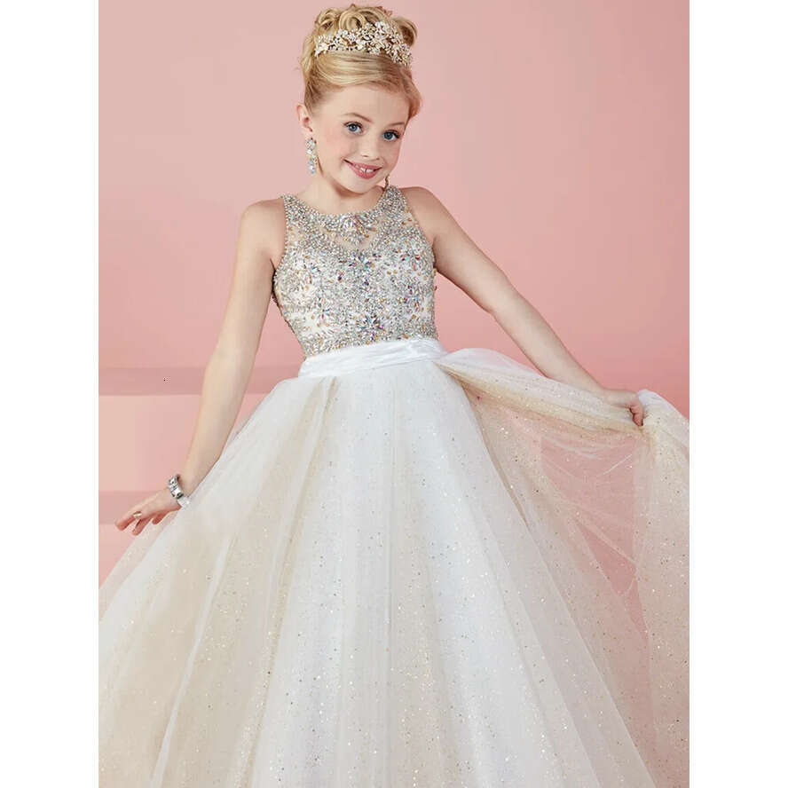 Crystals Rhies Little S Pageant Jewel Neck Tulle Formal Party Birthday Gowns For Kids Wer Girl Dresses Toddler Prom Gown AL