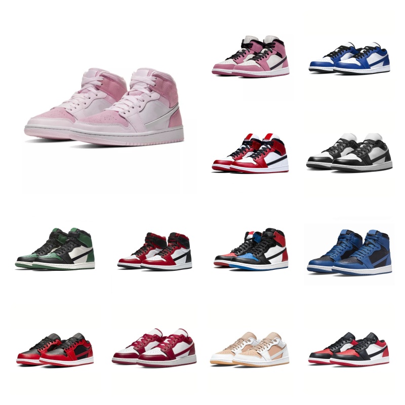 With Box men women Black Toe basketball shoes low Bred Sport Shoes high Mens Sneakers Lucky Green trainers 36-45