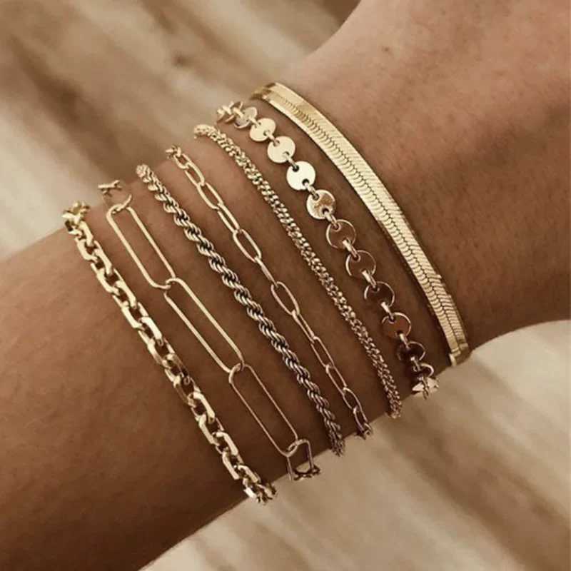 Multilayered Bracelet Gold Color Snake Paperclip Figaro Cuban Chain Stainless Steel Jewelry Male Female Bracelets FactoryX240913