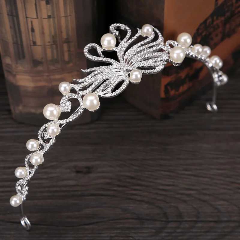 Women Simulation Pearl Fashion Tiaras Crown Bridal Wedding Elegant Dress Headpieces Ladies Swan Metal Hairband Hair JewelryX240913