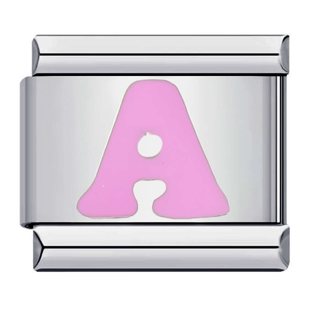 New Titanium Pink English Letter DIY Bead Italian Charm Bracelet Links Stainless Steel Fit 9Mm Jewelry Making Gifts