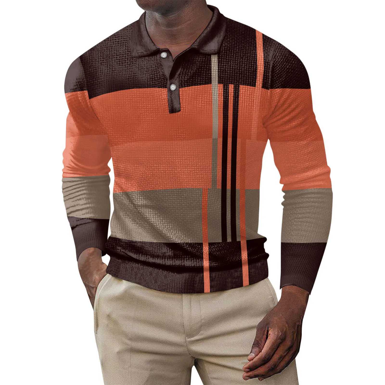 European and American 2024 casual printed polo shirt button long sleeved mens sports polo shirt W240913