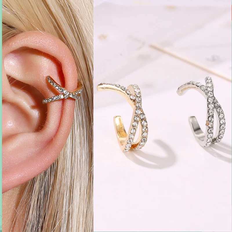 Korean Punk Metal Zircon Ear Cuff Clip on Earrings for Women Goth Fake Pierced C Shape Small Earcuff Ear Wrap Earrings JewelryX240913