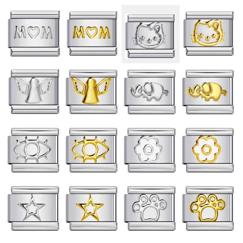 Titanium Steel Gold Sier Stamping Pattern DIY Module Bracelet Italian Charm Bracelet Italian Charm Links Stainless Steel Fit 9Mm Bracelet Jewelry DIY 