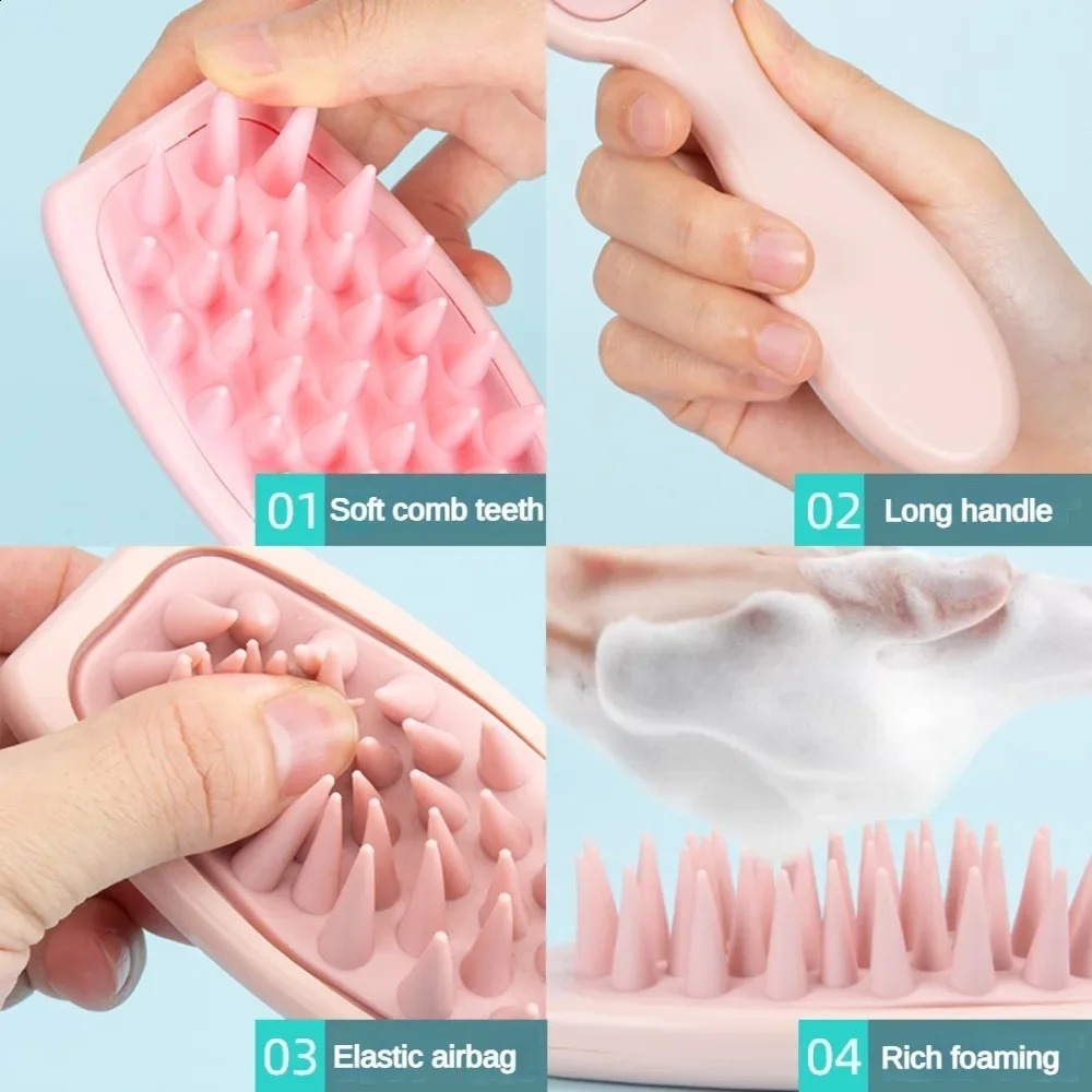 Silicone Shampoo Brush Scalp Massage Head Washing Comb Long Handle Hair Massager Bath Body Scrubber Accessories 240911