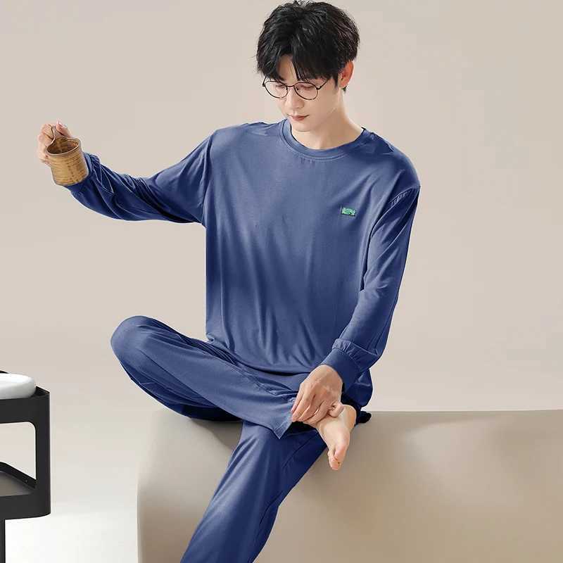 Dark Blue Men Pajamas Set Long Sleeves Long Pants Autumn Winter Cozy Sleepwear Soft Pyjamas Boy Pijamas Male Nightshirt Modal Pj Y240913